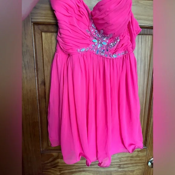 Deb | Dresses | Bling Bling Hot Pink Dress Sequin Beautiful Beaded Detail  In Front Dress | Poshmark